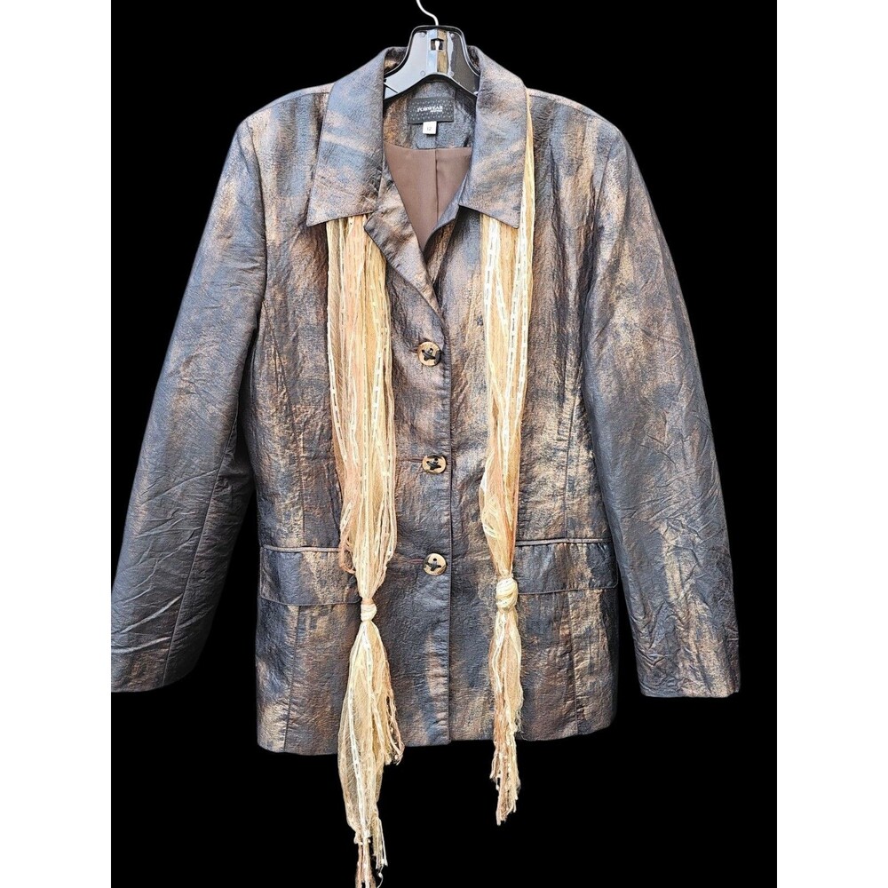 Forwear New York Womens 12 Blazer Bronze  Brown Painted Work Jacket Art To Wear